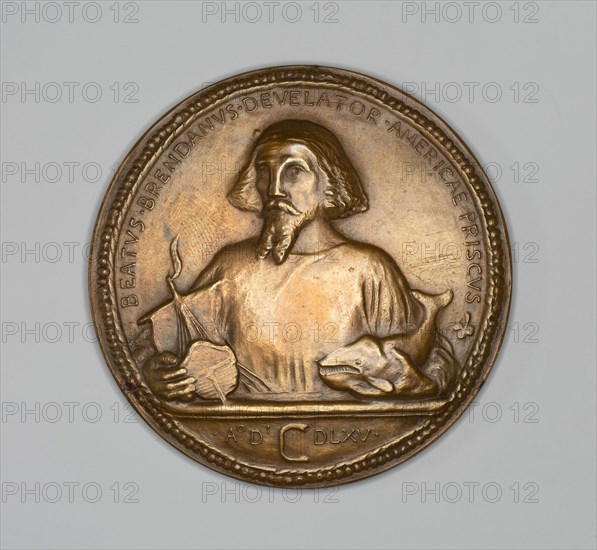 Medal commemorating Saint Brendan, Discoverer, c. 1869, John Frederick Mowbray-Clarke, American, 1869–1953, possibly J. K. Davison foundry, American, United States, Bronze, with patina of bronze doré, Diam 6.8 cm (2 5/8 in.)