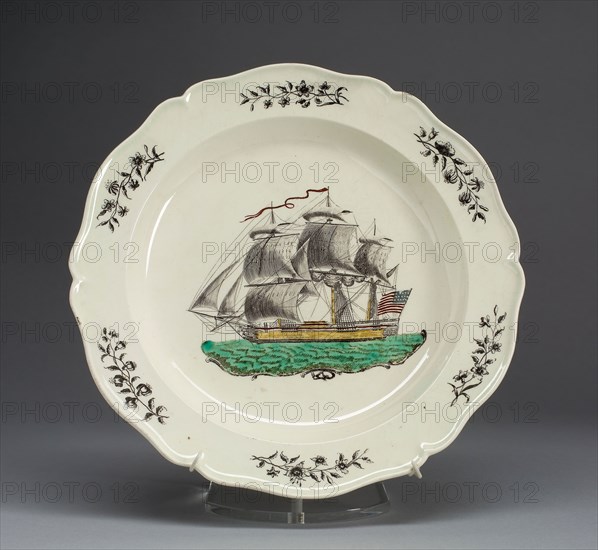 Plate, 1796–1800, Probably Herculaneum Pottery, English, 1796–1840, Made for the American market, Liverpool, England, Burslem, Creamware with polychrome enamel, 2.9 × 25.1 cm (1 1/8 × 9 7/8 in.)