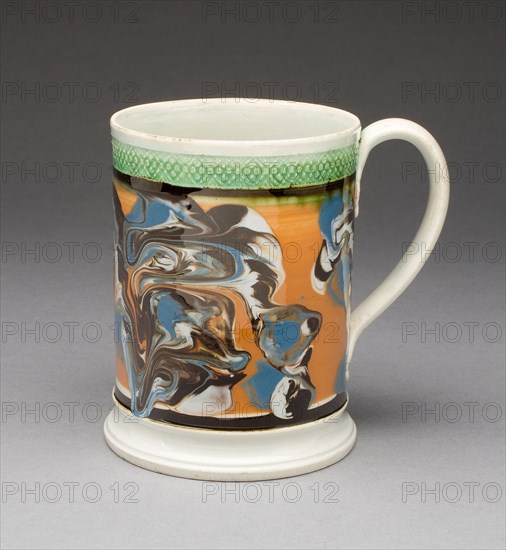 Tankard, c. 1810, England, Staffordshire, Staffordshire, Lead-glazed earthenware (marble pearlware), 12.1 x 7 cm (4 3/4 x 2 1/4 in.)