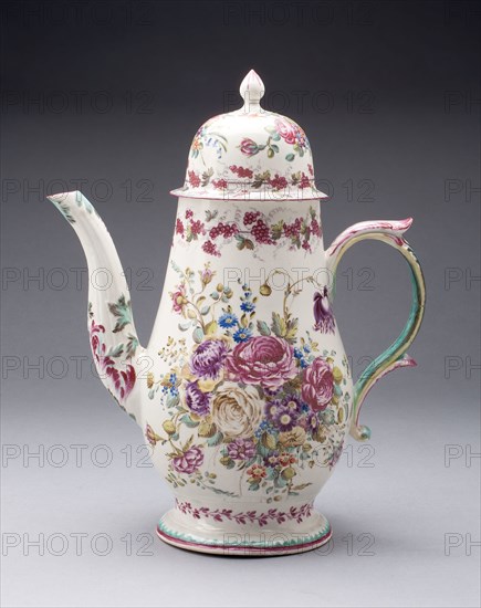 Coffee Pot, c. 1755, Bow Porcelain Factory, London, England, 1744-1775, Bow, Soft-paste porcelain, polychrome enamels, 29.8 × 27.8 cm (11 3/4 × 9 3/4 in.)