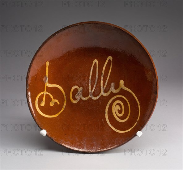 Plate, 1820/1867, Attributed to George Wolfkiel, American, 1805-1867, Bergen County, NJ, Pennsylvania, Red earthenware, 5 x 30.8 x 30.8 cm (2 x 12 1/8 x 12 1/8 in.)