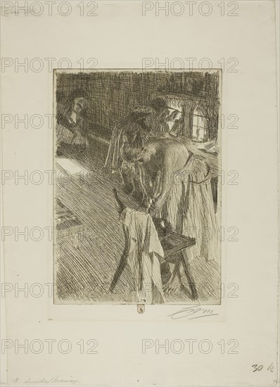 Sunday Morning, 1892/94, Anders Zorn, Swedish, 1860-1920, Sweden, Etching on ivory laid paper, 275 x 197 mm (image/plate), 446 x 320 mm (sheet)