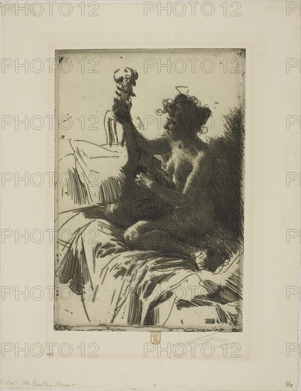 Souvenir or The Guitar, 1895, Anders Zorn, Swedish, 1860-1920, Sweden, Etching on ivory laid paper, 236 x 159 mm (image/plate), 325 x 252 mm (sheet)