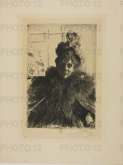 Gerda Hagborg III, 1896, Anders Zorn, Swedish, 1860-1920, Sweden, Etching on ivory laid paper, 240 x 160 mm (image/plate), 371 x 281 mm (sheet)