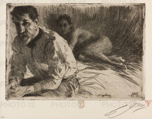 Augustus Saint Gaudens II (Saint Gaudens and his model), 1897, Anders Zorn, Swedish, 1860-1920, Sweden, Etching on ivory laid paper, 137 x 198 mm (image/plate), 300 x 400 mm (sheet)
