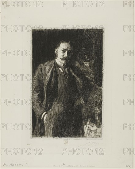 E. R. Bacon, 1897, Anders Zorn, Swedish, 1860-1920, Sweden, Etching on ivory laid paper, 230 x 149 mm (image), 237 x 156 mm (plate), 352 x 280 mm (sheet)