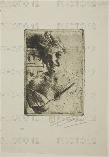 Laughing Model I, 1898, Anders Zorn, Swedish, 1860-1920, Sweden, Soft ground etching on ivory laid paper, 128 x 89 mm (image/plate), 227 x 159 mm (sheet)