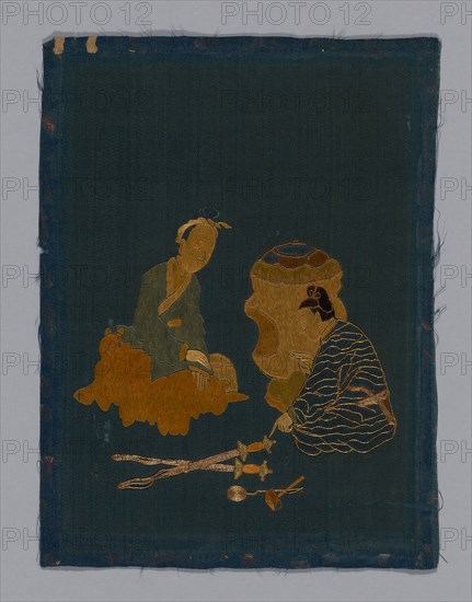 Panel piece, Qing dynasty (1644–1911), 1800/50, China, Satin, with couched cord, 25.8 × 19.4 cm (10 1/4 × 7 5/8 in.)