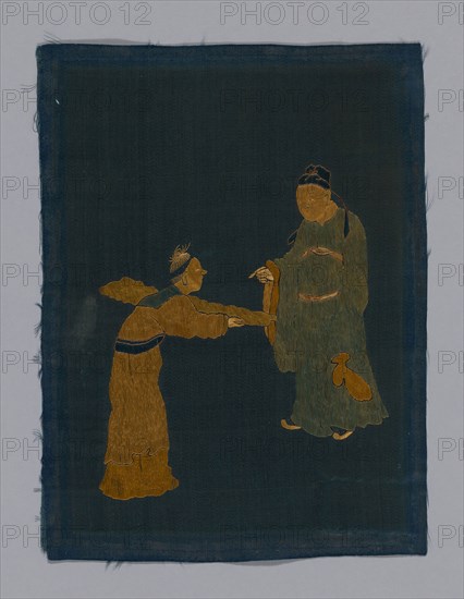 Panel piece, Qing dynasty (1644–1911), 1800/50, China, Satin, with couched cord, 25.8 × 19.3 cm (10 1/8 × 7 1/2 in.)