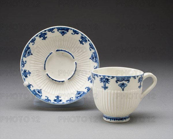 Cup and Saucer, c. 1730, Saint-Cloud Porcelain Manufactory, French, 1666-1766, Saint-Cloud, Soft-paste porcelain with underglaze blue decoration, Cup: H. 7.6 cm (3 in.), diam. 7.9 cm (3 1/8 in.), Saucer: diam. 13.2 cm (5 3/16 in.)