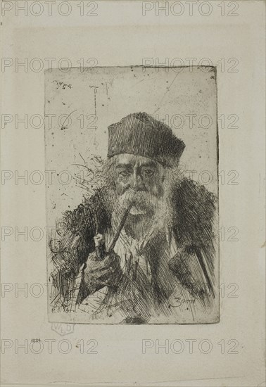 Executioner from Siebenbürgen, 1885, Anders Zorn, Swedish, 1860-1920, Sweden, Etching on ivory wove paper mounted on gray paper, 111 x 75 mm (image/plate), 166 x 115 mm (sheet)