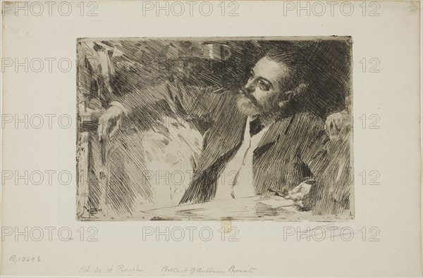 Antonin Proust, 1889, Anders Zorn, Swedish, 1860-1920, Sweden, Etching on ivory laid paper, 151 x 233 mm (image), 158 x 239 mm (plate), 237 x 362 mm (sheet)