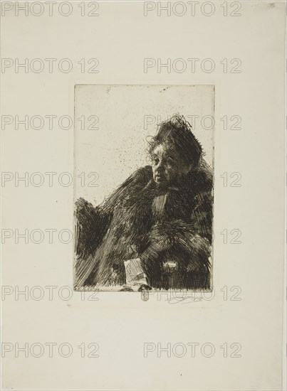 Mme Simon II, 1891, Anders Zorn, Swedish, 1860-1920, Sweden, Etching on ivory laid paper, 230 x 155 mm (image), 235 x 158 mm (plate), 440 x 322 mm (sheet)