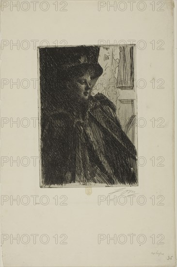 Olga Bratt, 1892, Anders Zorn, Swedish, 1860-1920, Sweden, Etching on ivory laid paper, 197 x 138 mm (image/plate), 371 x 243 mm (sheet)