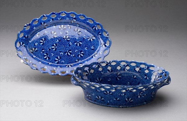 Basket and Stand, Mid 19th century, England, Staffordshire, Staffordshire, Earthenware with blue transfer-printed decoration, 22.9 x 15.2 x 5.1 cm (9 x 6 x 2 in.)
