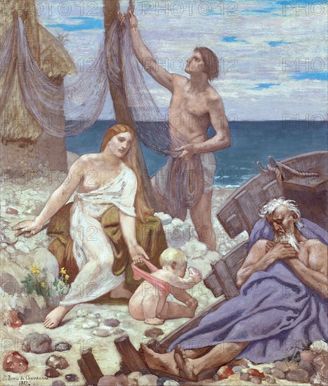 The Fisherman’s Family, 1887, Pierre Puvis de Chavannes, French, 1824–1898, France, Oil on canvas, 82.5 × 71.8 cm (32 1/2 × 28 1/4 in.)