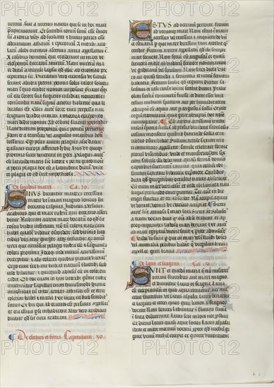 Folio Ten from Burchard of Sion’s De locis ac mirabilibus mundi, or an Illuminated Geography, c. 1460, French (Paris), written by Burchard of Mount Sion (German, active 13th century), France, Folio from a partial manuscript with decorated letters and other decorations in tempera and gold leaf, and with Latin inscriptions in black and brown ink, ruled in light brown ink, on vellum, 500 × 390 mm (average)