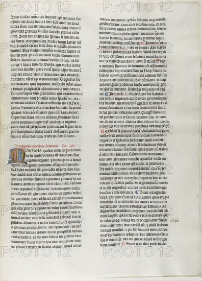 Folio Fifteen from Burchard of Sion’s De locis ac mirabilibus mundi, or an Illuminated Geography, c. 1460, French (Paris), written by Burchard of Mount Sion (German, active 13th century), France, Folio from a partial manuscript with decorated letters and other decorations in tempera and gold leaf, and with Latin inscriptions in black and brown ink, ruled in light brown ink, on vellum, 500 × 390 mm (average)