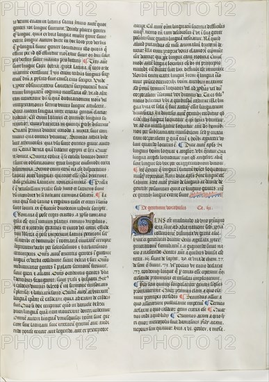 Folio Sixteen from Burchard of Sion’s De locis ac mirabilibus mundi, or an Illuminated Geography, c. 1460, French (Paris), written by Burchard of Mount Sion (German, active 13th century), France, Folio from a partial manuscript with decorated letters and other decorations in tempera and gold leaf, and with Latin inscriptions in black and brown ink, ruled in light brown ink, on vellum, 500 × 390 mm (average)