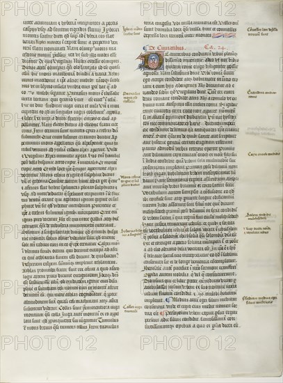 Folio Seven from Burchard of Sion’s De locis ac mirabilibus mundi, or an Illuminated Geography, c. 1460, French (Paris), written by Burchard of Mount Sion (German, active 13th century), France, Folio from a partial manuscript with decorated letters and other decorations in tempera and gold leaf, and with Latin inscriptions in black and brown ink, ruled in light brown ink, on vellum, 500 × 390 mm (average)