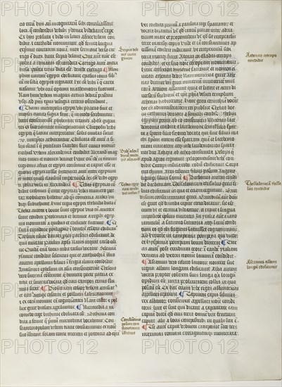 Folio Eight from Burchard of Sion’s De locis ac mirabilibus mundi, or an Illuminated Geography, c. 1460, French (Paris), written by Burchard of Mount Sion (German, active 13th century), France, Folio from a partial manuscript with decorated letters and other decorations in tempera and gold leaf, and with Latin inscriptions in black and brown ink, ruled in light brown ink, on vellum, 500 × 390 mm (average)