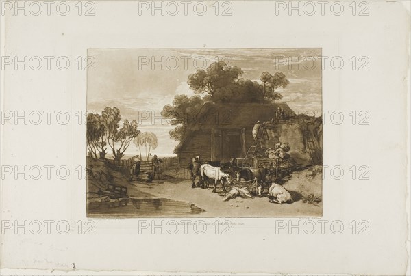 The Straw Yard, plate 7 from Liber Studiorum, Published February 20, 1808, Joseph Mallord William Turner (English, 1775-1851), Engraved by Charles Turner (English, 1773-1857), England, Etching and engraving in brown on ivory paper, 182 × 254 mm (image), 205.5 × 288 mm (plate), 296 × 438 mm (sheet)