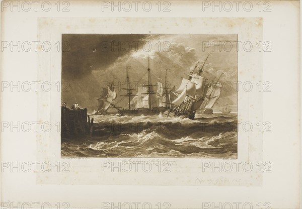 Ships in a Breeze, plate 10 from Liber Studiorum, published February 20, 1808, Joseph Mallord William Turner (English, 1775-1851), Engraved by Charles Turner (English, 1773-1857), England, Etching and engraving in brown ink on buff wove paper, 181 × 257 mm (image), 207 × 289.5 mm (plate), 247 × 330 mm (primary support), 336 × 437 mm (secondary support)