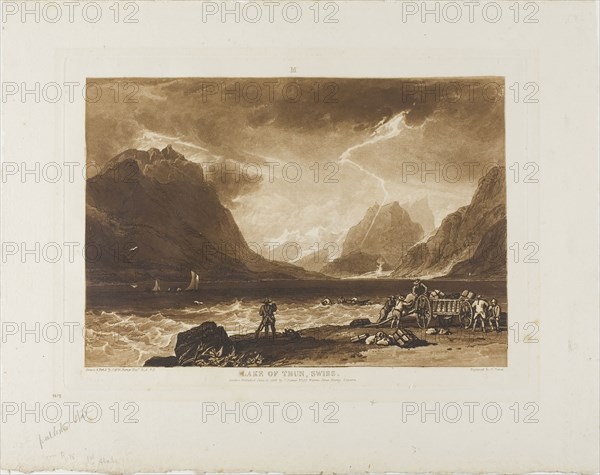 Lake of Thun, plate 15 from Liber Studiorum, Published June 10, 1808, Joseph Mallord William Turner (English, 1775-1851), Engraved by Charles Turner (English, 1773-1857), England, Etching and aquatint in brown on ivory paper, 180 × 264 mm (image), 206.5 × 289.5 mm (plate), 296 × 375 mm (sheet)
