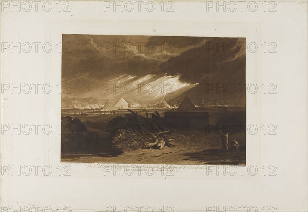 The Fifth Plague of Egypt, plate 16 from Liber Studiorum, published June 10, 1808, Joseph Mallord William Turner (English, 1775-1851), Engraved by Charles Turner (English, 1773-1857), England, Mezzotint and etching in brown on ivory wove paper, 180 × 258 mm (image), 207.5 × 288 mm (plate), 292 × 425.5 mm (sheet)