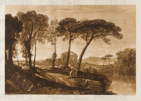 The Temple of Minerva Medica, plate 23 from Liber Studiorum, Publishd January 1, 1811, Joseph Mallord William Turner (English, 1775-1851), Engraved by R. Dunkarton, England, Etching and aquatint on off-white paper, 182 × 265 mm (image) 208.5 × 290.5 mm (plate), 296.5 × 434 mm (sheet)