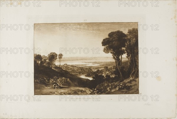 Junction of Severn and Wye, plate 28 from Liber Studiorum, published June 1811, Joseph Mallord William Turner, English, 1775-1851, England, Etching and engraving on ivory paper, 180 × 273 mm (image), 208 × 289 mm (plate), 296.5 × 443 mm (sheet)