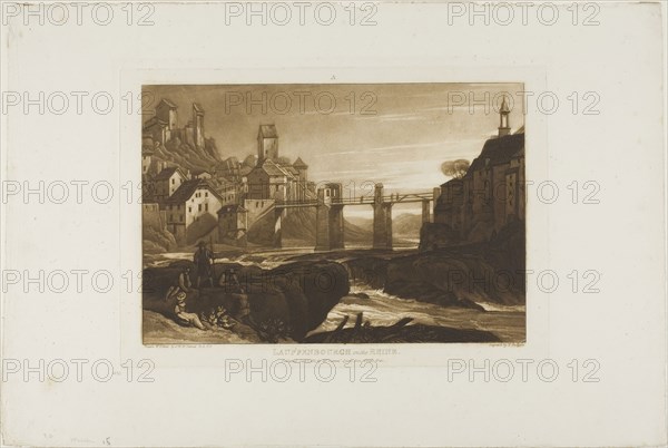 Lauffenbourgh on the Rhine, plate 31 from Liber Studiorum, published January 1, 1811, Joseph Mallord William Turner (English, 1775-1851), Engraved by T. Hodgetts, England, Etching and engraving on ivory wove paper, 175 × 260 mm (image), 202 × 290 mm (plate), 299.5 × 444 mm (sheet)