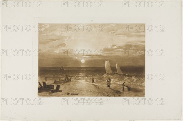 The Mildmay Sea-Piece, plate 40 from Liber Studiorum, published February 11, 1812, Joseph Mallord William Turner (English, 1775-1851), engraved by W. Annis and I.C. Easling, England, Etching and engraving in brown on ivory wove paper, 181 × 263 mm (image), 210.5 × 292 mm (plate), 293.5 × 443 mm (sheet)