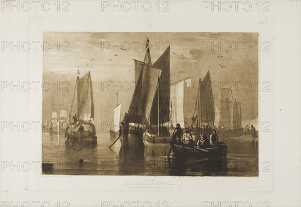 Calm, plate 44 from Liber Studiorum, Published April 23, 1812, Joseph Mallord William Turner, English, 1775-1851, England, Etching and aquatint in brown on ivory wove paper, 179 × 267 mm (image), 215 × 304 mm (plate), 258 × 376 mm (sheet)