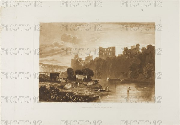 River Wye, plate 48 from Liber Studiorum, published May 23, 1812, Joseph Mallord William Turner (English, 1775-1851), Engraved by W. Anis, England, Mixed intaglio in brown ink on ivory wove paper, laid with chine collé on ivory wove paper, 182 × 263 mm (image), 209.5 × 290 mm (plate), 282.5 × 375.5 mm (primary support), 449 × 307 mm (secondary support)