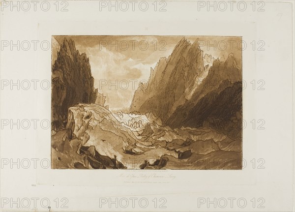 Mer de Glace, plate 50 from Liber Studiorum, published May 12, 1812, Joseph Mallord William Turner, English, 1775-1851, England, Etching and mezzotint in brown on ivory wove paper, 180 × 255 mm (image), 217 × 293 mm (plate), 279 × 388.5 mm (sheet)
