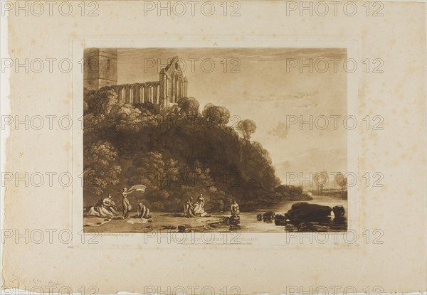 Dumblain Abbey, plate 56 from Liber Studiorum, published January 1, 1816, Joseph Mallord William Turner (English, 1775-1851), Engraved by T. Lupton, England, Etching and engraving in brown on tan paper, 186 × 267 mm (image), 207.5 × 288.5 mm (plate), 291.5 × 428 mm (sheet)