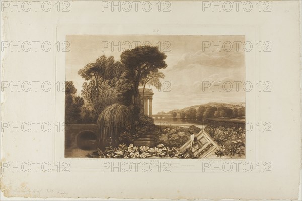 Isis, plate 68 from Liber Studiorum, published January 1, 1819, Joseph Mallord William Turner, English, 1775-1851, England, Etching and engraving in brown on ivory wove paper, 180 × 262 mm (image), 208 × 291.5 mm (plate), 292 × 429 mm (sheet)