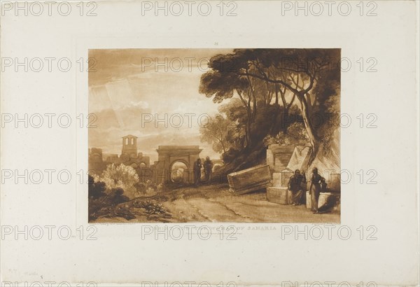 Christ and the Woman of Samaria, plate 71 from Liber Studiorum, published January 1, 1819, Joseph Mallord William Turner (English, 1775-1851), Samuel William Reynolds (English, 1773-1835), England, Mixed intaglio in brown on cream wove paper, 182 × 263 mm (image), 209 × 289.5 mm (plate), 298 × 433 mm (sheet)