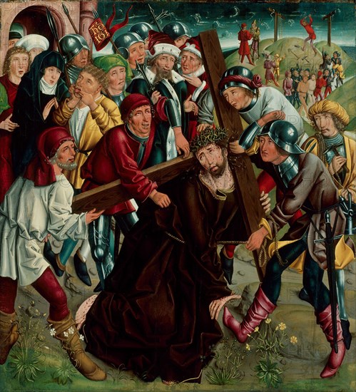 Christ Carrying the Cross, c. 1490, South German, Germany, Oil on panel, 42 5/8 x 38 9/16 in. (108.4 x 98 cm )