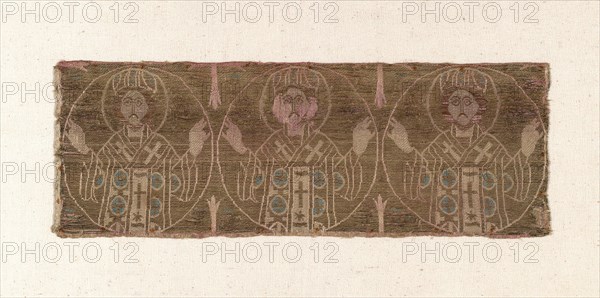 Fragment, 16th century, Armenia, Armenia, Silk and gilt-metal-strip-wrapped silk, warp-float faced satin weave with weft-float faced twill interlacings of secondary binding warp and supplementary patterning wefts, 11.7 × 32.8 cm (4 5/8 × 12 7/8 in.)