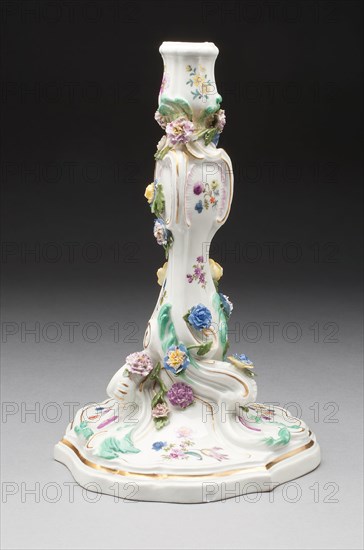 Candlestick, 18th century, Meissen Porcelain Manufactory, German, founded 1710, Meissen, Hard-paste porcelain, polychrome enamels, and gilding, 25.4 x 16.2 cm (10 x 6 3/8 in.)