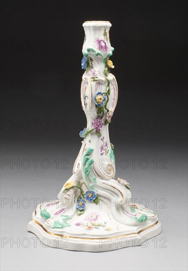 Candlestick, 18th century, Meissen Porcelain Manufactory, German, founded 1710, Meissen, Hard-paste porcelain, polychrome enamels, and gilding, 25.4 x 16.2 cm (10 x 6 3/8 in.)