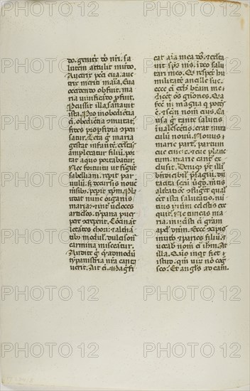 Illuminated Manuscript Leaf, c. 1450, Italian, Italy, Manuscript cutting with round gothic inscriptions in black, red and blue inks, and decorations in red and blue inks, on vellum, 162 x 117 mm