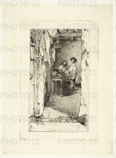 Rag Pickers, Quartier Mouffetard, Paris, 1858, James McNeill Whistler, American, 1834-1903, United States, Etching and drypoint in black ink on off-white Japanese paper, 154 x 90 mm (plate), 225 x 166 mm (sheet)