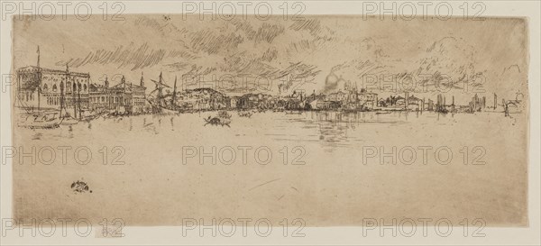 Long Venice, 1879/80, James McNeill Whistler, American, 1834-1903, United States, Etching and drypoint with foul biting in dark brown ink on cream laid paper, 127 x 309 mm (image, trimmed within plate mark), 133 x 309 mm (sheet)