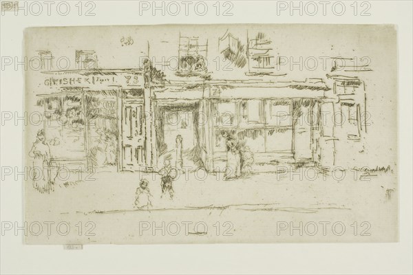 York Street, Westminster, 1888, James McNeill Whistler, American, 1834-1903, United States, Etching and drypoint with foul biting in black ink on ivory laid paper, 127 x 216 mm (image, trimmed within plate mark), 130 x 216 mm (sheet)