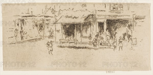 St James’s Place, Houndsditch, 1886, James McNeill Whistler, American, 1834-1903, United States, Etching and drypoint with foul biting in black ink on ivory laid paper, 81 x 176 mm (image, trimmed within plate mark), 84 x 176 mm (sheet)