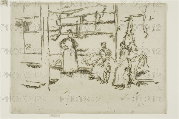 After the Sale, Clothes Exchange, Houndsditch, 1887, James McNeill Whistler, American, 1834-1903, United States, Etching with foul biting in black ink on ivory laid paper, 126 x 176 mm (image, trimmed within plate mark), 130 x 176 mm (sheet)