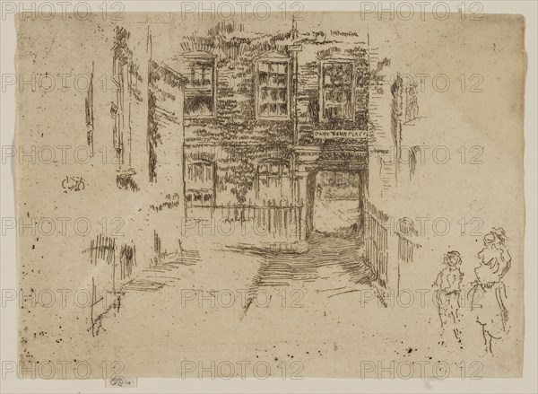 Gray’s Inn Place, 1887, James McNeill Whistler, American, 1834-1903, United States, Etching and drypoint with foul biting in brown ink on ivory laid paper, 127 x 176 mm (image, trimmed within plate mark), 130 x 176 mm (sheet)